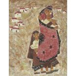 Bhagwan Kapoor (1935-), Mother and Daughter, circa 1960, acrylic on cloth, painting 61 x 45cm.Please