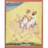 A nobleman, perhaps Bhimnath, and an attendant riding a camel in a landscape, Jodhpur, India,