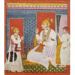A nobleman before a ruler, with attendant behind, Basholi, circa 1800, gouache on paper heighted