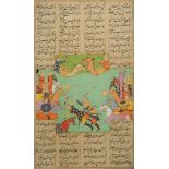 Two illustrated folios from a book of Kings (Shahnamah), Mughal India, late 17th-early 18th century,