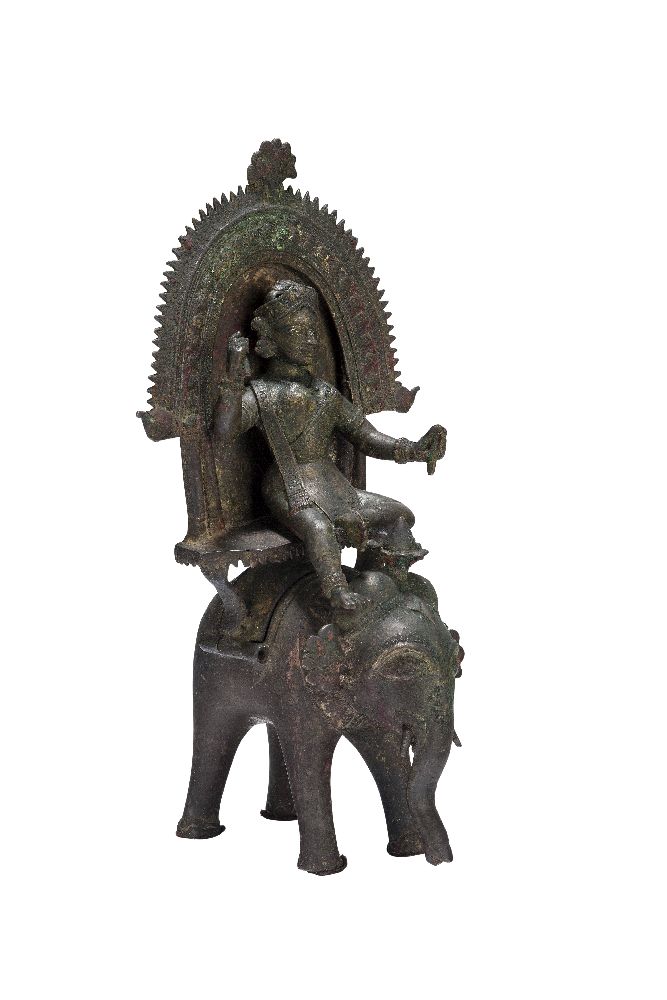A bronze statue of an elephant and rider, with Bengali inscription, India, 19th century, cast in