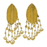 A pair of engraved gilt bazubands with hanging elements, Malaysia or India, 19th century, of lobed