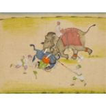 A scene of men trying to tame an elephant, India, 18th century, opaque pigments on paper, a