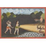 Bhils hunting at night, Mewar, Jodhpur, circa 1780, opaque pigments on paper heightened with gilt,