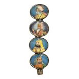 A Company School silver and ivory bracelet with portraits of rulers, India, circa 1860, with four