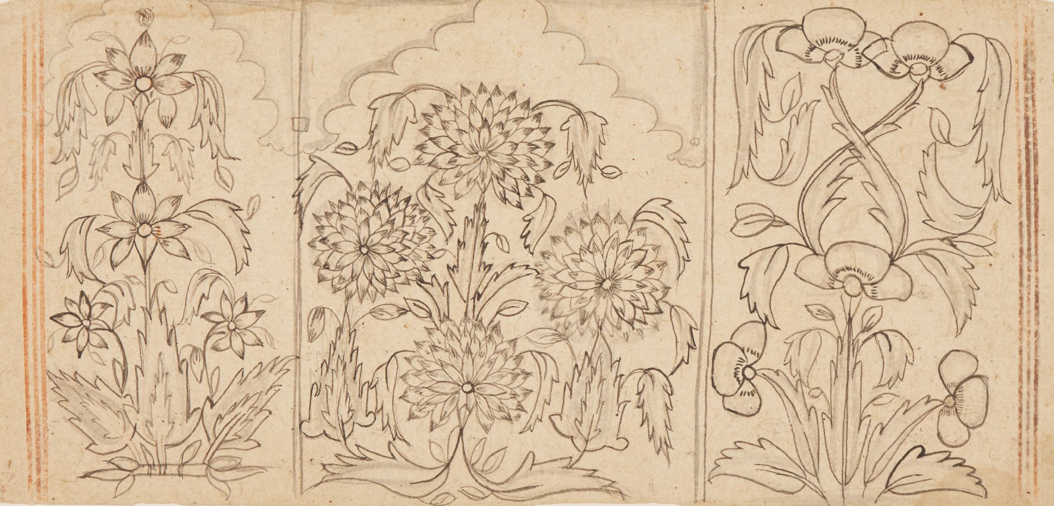 A study of flowers, Provincial Mughal, India, second half 18th century, drawing on paper, comprising