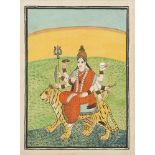 The goddess Durga, Eastern India, mid-19th century, opaque pigments on paper, depicted seated on her