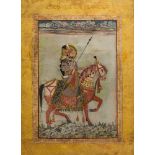 A portrait of a Sikh nobleman on horseback, Punjab hills, 19th century, gouache on paper