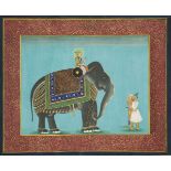 A Mughal noble and his elephant, India, 20th century, opaque pigments on paper, an haloed noble