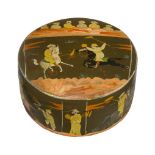 A Resht work pincushion in a lacquer papier mache box, India, 19th and 20th century, the pin cushion