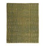 An early Mughal gilt metal thread embroidered silk panel, India, late 17th century, of rectangular