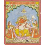 Lord Ganesha flanked by his consorts Riddhi and Siddhi, Jodhpur, India, circa 1880, opaque