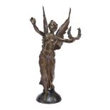 Bergman, an Austrian patinated and cold-painted bronze car mascot 'Angel of Victory', c.1920, signed