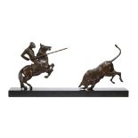 C. Daris, an Art Deco patinated bronze group 'Picador with bull', c.1930, signed on base C. Daris