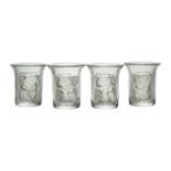 René Lalique (1860-1945), a set of four clear and frosted glass liqueur goblets 'Enfants', No.13-