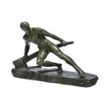 Pierre Le Faguays (1892-1962), an Art Deco dark green patinated bronze 'The Lock', c.1930, signed P.