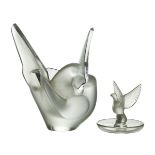 Lalique, a clear and frosted ‘Love bird’ glass vase Modern Lalique, engraved Lalique France,