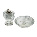 Lalique, a clear and frosted glass lighter with Ronson mechanism and a matching ashtray ‘Tete de