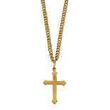 A Chinese gold pendant and neckchain, the neckchain of curb link design suspending a cross