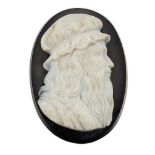 A 19th century agate cameo, the black onyx cameo carved to depict a bearded gentleman, probably