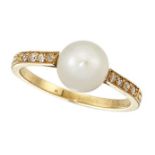 A pearl and diamond ring, the single bouton pearl with old-brilliant-cut diamond four stone