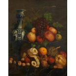 E Walton, British, early/mid 19th century- Still life of apples, grapes, oranges, walnuts, pears and