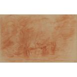 French School, late 18th/early 19th century- Woodland study with deer by a pond; red chalk on wove