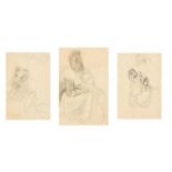 British School, mid/late 19th century- Mother and child and other studies; pencil on buff coloured