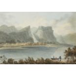 British School, late 18th century- Figures by Lodore Falls, Derwentwater, Cumberland; watercolour,