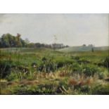 Georg Nicolai Achen, Danish 1860-1912- Figure in a field with distant woodland; oil on canvas,