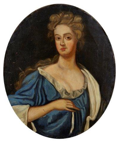 Follower of Sir Godfrey Kneller, British 1646-1723- Portrait of a lady half-length; oil on canvas,