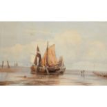 Bryan Whitmore, British 1836-1903- Beached fishing boats at low tide; watercolour, signed, 40.3x65.