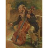 British School, late 19th/early 20th century- Portrait of a cellist seated full-length; watercolour,