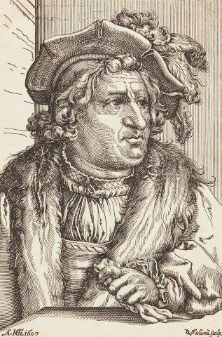 Christoffel van Sichem the Elder, Dutch 1581-1658- Man with a Plumed Cap, after Hendrik Goltzius,