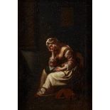 Attributed to Giueseppe Gambarini, Italian 1680-1725- Sleeping girl seated in an interior with a