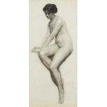 British School, late 19th century- Academic study of a seated female nude, full-length; charcoal