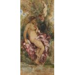 European School, mid-late 19th century- Bather with a putto by an ornamental pond; watercolour,