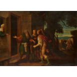 Manner of Tiziano Vecelli, known as Titian, 17th century- Abraham Serving the Three Angels; oil on