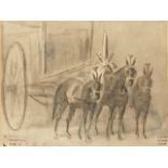 Constantin Guys, Dutch/French 1802-1892- A three-horse drawn carriage; pencil on buff coloured