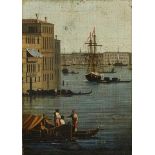 Manner of Francesco Guardi, 19th century- Venetian scene with gondolas and shipping; oil on canvas