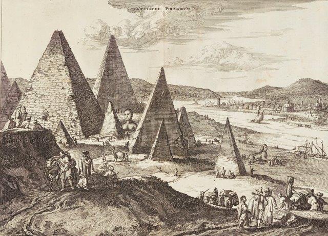 John Ogilby, British 1600-1676- Egiptische Piramiden and de Stadt Benin, 1670; etchings on laid