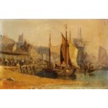 British School, early-mid 19th century- Views of a harbour, possibly Folkestone, Kent; oil on board,