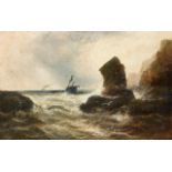 Manner of Abraham Hulk Snr, late 19th century- Rocky coastal seascape; oil on canvas, 50.5x76.