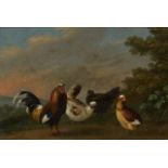 British Provincial School, early19th century- Study of a cockerel and three hens; oil on panel, 17.