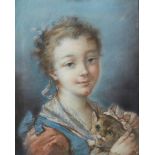 After Francois Boucher, French 1703-1770- La Fille au Chat; pastel, bears label attached to the