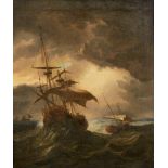 Joseph Browne, British act 1765-1783- An English frigate and other shipping in stormy seas, 1780;