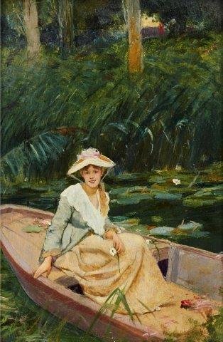 Robert Sauber RBA VPMRS, British 1868-1936- Water Lilies; oi on panel, signed, 25.5x18.5cmPlease