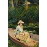 Robert Sauber RBA VPMRS, British 1868-1936- Water Lilies; oi on panel, signed, 25.5x18.5cmPlease