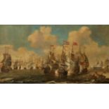 Follower of Adam Willaerts, Dutch 1577-1664- Dutch fleet in battle with the English; oil on panel,