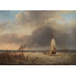 Marieges, French, mid 19th century- Shipping Scenes; oils on panel, a pair, ea. 15x21cm (2)Please
